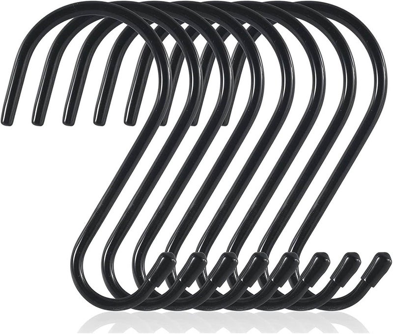 DaylyFav 8 Pack Black S Hooks, 5.5" Vinyl Coated Non-Slip Heavy Duty Steel Metal Utility Hooks Large S-Hook for Hanging Plants Flower Baskets Bird Feeders Coats Hats Bags Purses Towels, Holds 65 Lbs - Image 1